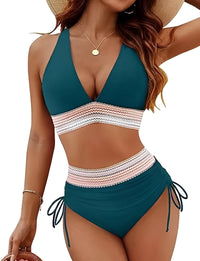 Emmie | Damen Eleganter Bikini Hohe Taille Modern Sommer Bademode in Blau