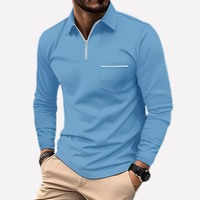 Herren Langarm-Polohemd mit Brusttasche in Hellblau