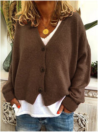 Strickjacke für Damen, Dicker Strick und lässiger Schnitt - Elvarine in Kaffee