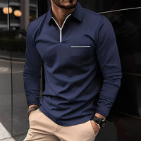 Florent - Herren-Langarm-Polo mit Zipper in Marineblau