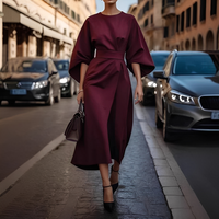 Lauriane - Stilvolles Damenkleid mit Laternenärmeln in Purpurrot