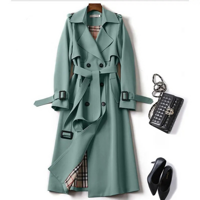 Eleganter Langer Trenchcoat mit Schnürung für Damen | Ideal für den Winter