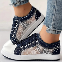 Lotte | Elegante Damen-Sneaker mit floralen Details in Dunkelblau | Offen