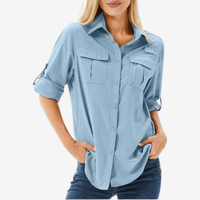 Atmungsaktive Wandershirt für Damen | Lange Ärmel in Hellblau