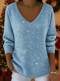 Falyn – Eleganter Pullover Mit V-Ausschnitt Und Glitzer in Hellblau