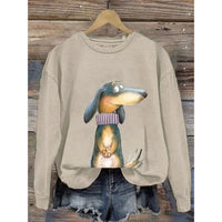 Damen Sweatshirt mit Rundhalsausschnitt und langen Ärmeln in Beige A