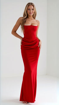 Claudette | Damen Korsett Maxikleid Hochzeitsgast Festlich Elegant Taille in Rot
