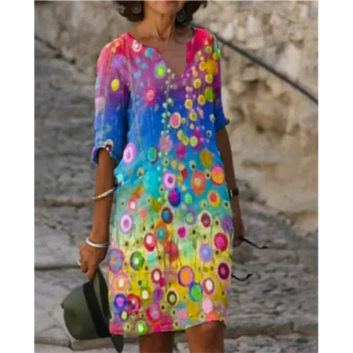 Frühlingszauber | Mini Kleid mit Blumendesign und V-Ausschnitt für Damen