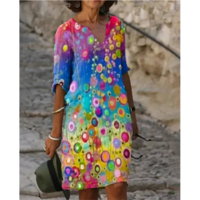 Frühlingszauber | Mini Kleid mit Blumendesign und V-Ausschnitt für Damen