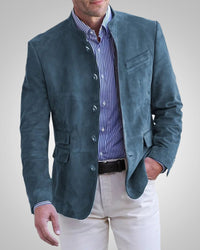 Paulex | Herren Klassischer Stehkragen Blazer in Blau