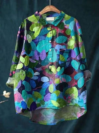 Rosa | Aquarell Blumen Oversized Hemdbluse in Blau