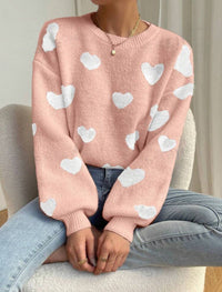 Herzgestrickter Pullover für Damen im lässigen Stil - Lumezia in Weiß Rosa