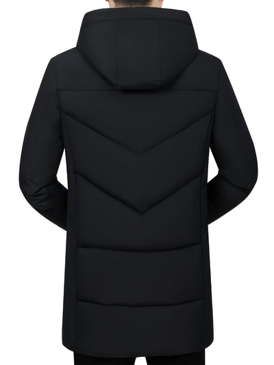 Warmer schwarzer dicker Steppmantel mit Kapuze für Herren | Ideal für den Winter