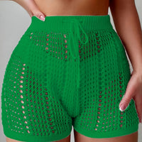 Ajour Kurze Hose mit hoher Taille für Damen, schicke und lässige Strandmode für Urlaub und Freizeit in Grün