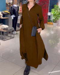 HELENA™ | LANGES WEITES KLEID MIT SEITLICHEN SCHLITZEN in BRAUN