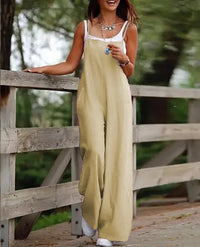 Elfriede | Damen Leinenjumpsuit Latzhose Wide-Leg-Pants Träger Hosenanzug in 3