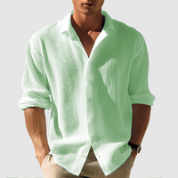 Kai | Herren Sommer Langarmhemd Knopfleiste Leicht Casual Modern in Grün