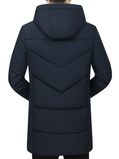 Warmer schwarzer dicker Steppmantel mit Kapuze für Herren | Ideal für den Winter
