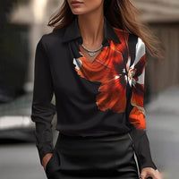 Karin™ | Elegante Satinbluse mit V-Ausschnitt in Schwarzer Blumendruck
