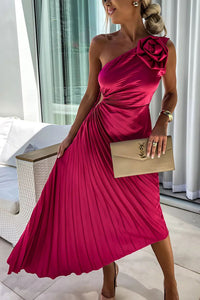 Midi Kleid für Frauen - Rosen Detail - A-Linie in Rot