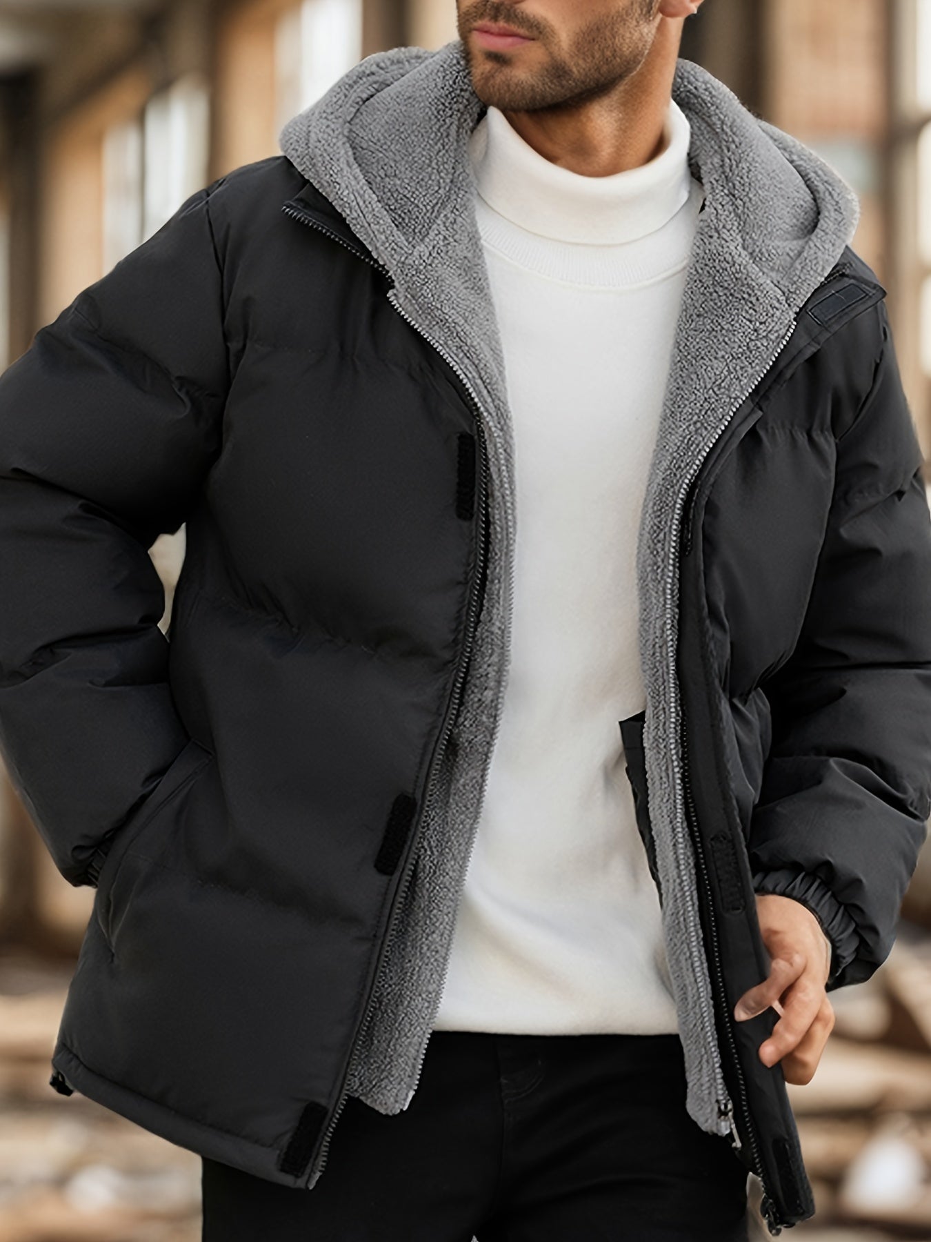 Lässige Warme Gepolsterte Jacke mit Kapuze für Herren | Ideal für den Winter