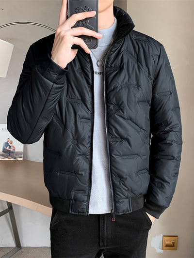 Einfarbige Zip-Up Stehkragen Pufferjacke für Herren | Ideal für den Winter