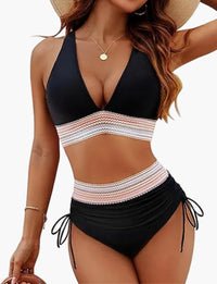Damen Bikini Set mit Hoher Taille und Push-Up – Elegante Strandmode mit Bauchkontrolle in Schwarz