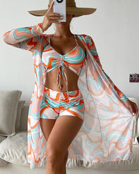 Zellea | lebhaftes 3-teiliges bedrucktes Bikini-Set in Orange