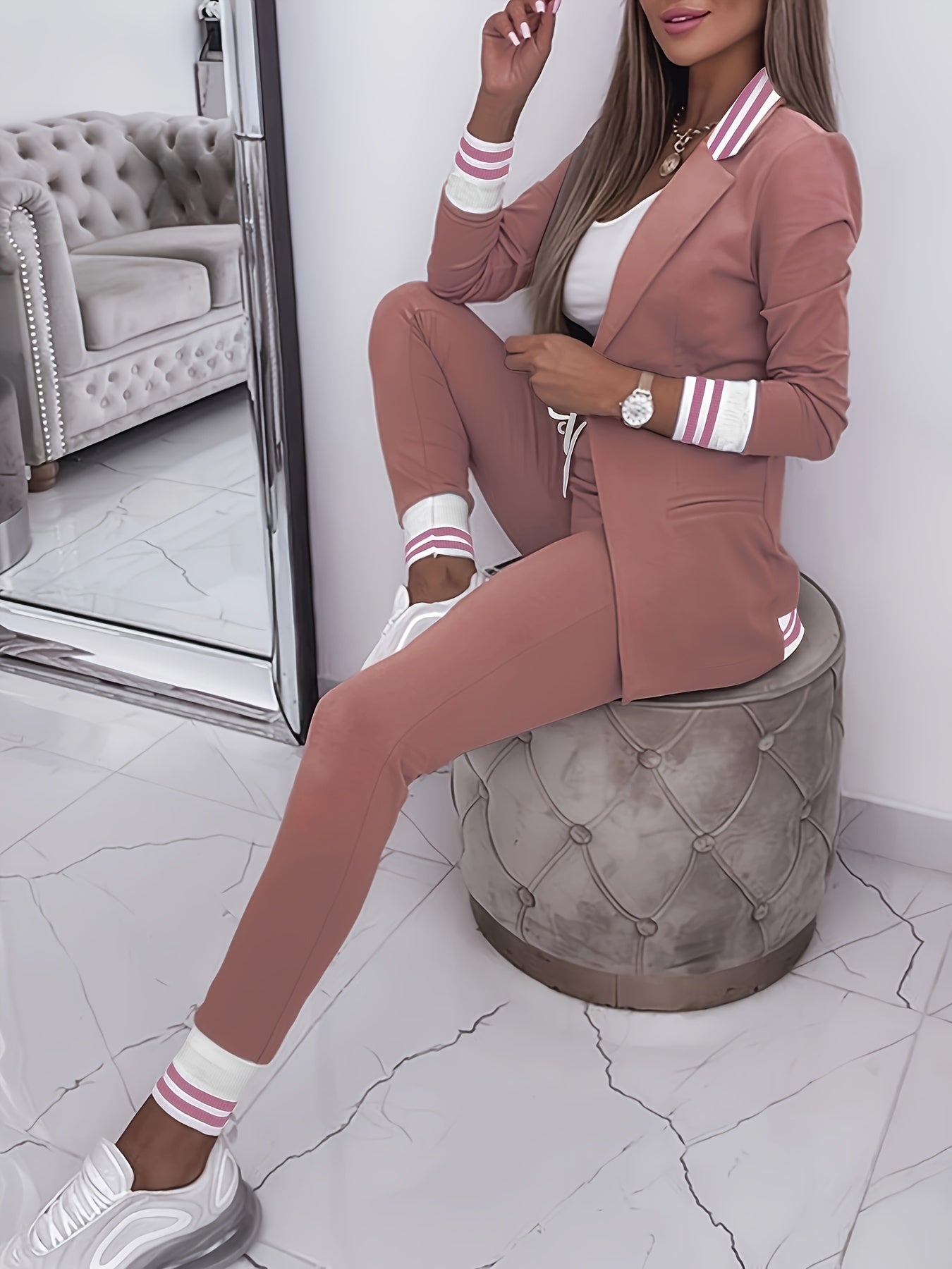 Stylisches Blazer Set mit langen Ärmeln und lässigen Hosen für Damen | Ideal für jeden Tag