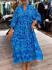 Selvianne | Damen Druckkleid Künstlerisch Ausdrucksstark Modern Statement in Blau