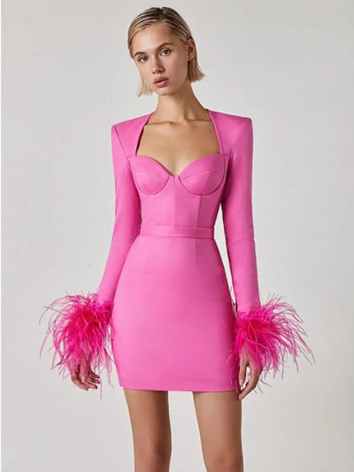 Damen Feder Bodycon-Minikleid