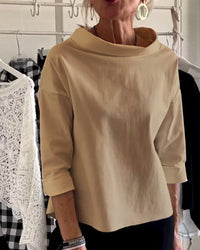Damenbluse mit Wasserfallkragen 3/4-Arm in Khaki