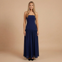 Sharon - Trägerloses Maxikleid mit Fall Taille und Raffung in Marine