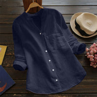 Bluse Damen Langarm Stehkragen in Marineblau