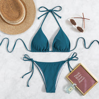 Donna – Bikinis mit Bindebändern in einfarbig in Pfauenblau
