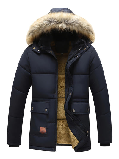 Lässige Kapuzen-Polyester-Winterjacke für Herren | Ideal für den Winter
