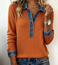 Ravit - Denim Strickoberteil Mit Langen Ärmeln in Orange