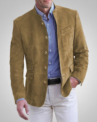 Paulex | Herren Klassischer Stehkragen Blazer in Khaki
