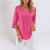 Sophie | Damen Bluse V-Ausschnitt Geschlitzte Ärmel Elegant Raffiniert in Rosa
