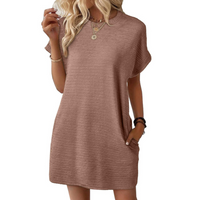Clariss | Damen T-Shirt Kleid Kurzarm Rundhals Mini Sommer in Hellbraun
