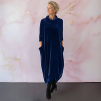Anja™ | Samtiges elegantes Maxikleid in Blau