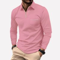 Herren Langarm-Polohemd mit Brusttasche in Rosa