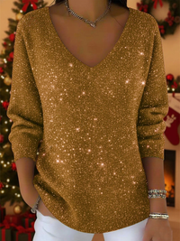 Falyn – Eleganter Pullover Mit V-Ausschnitt Und Glitzer in Gold