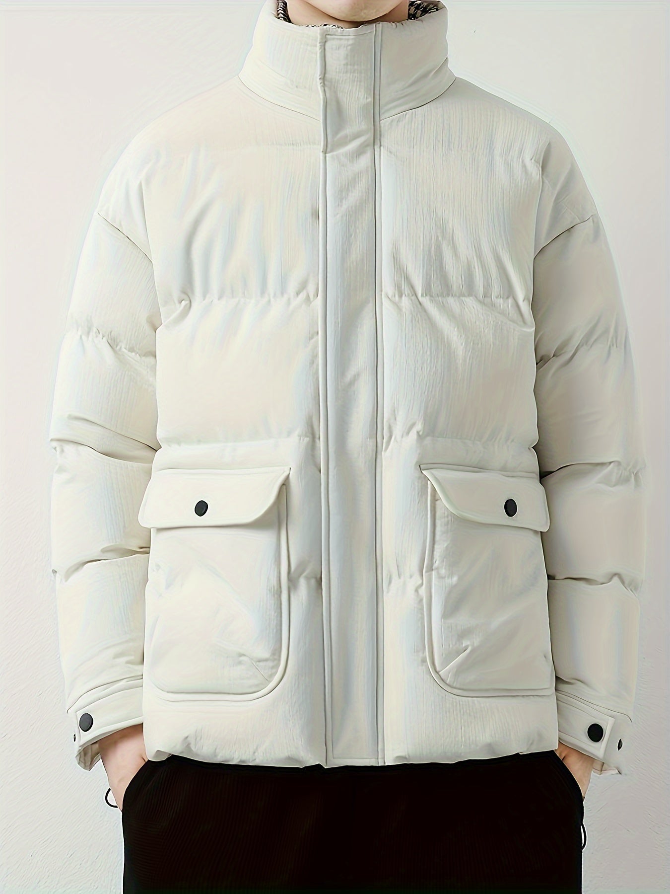 Warme Baumwoll-Steppjacke mit Bandkragen und Reissverschluss für Herren | Ideal für den Winter