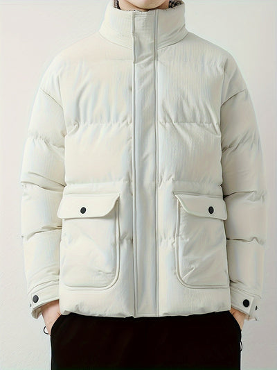 Warme Baumwoll-Steppjacke mit Bandkragen und Reissverschluss für Herren | Ideal für den Winter