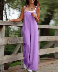 Elfriede | Damen Leinenjumpsuit Latzhose Wide-Leg-Pants Träger Hosenanzug in 7