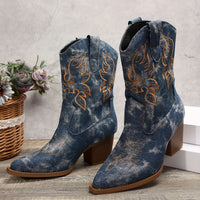 Ealasaid | Damen Westernstiefel für breite Waden mit Stickerei in Blau