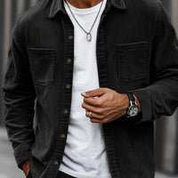 Bryce | Herren Langarm-Overshirt mit Taschen und Knöpfen in Schwarz