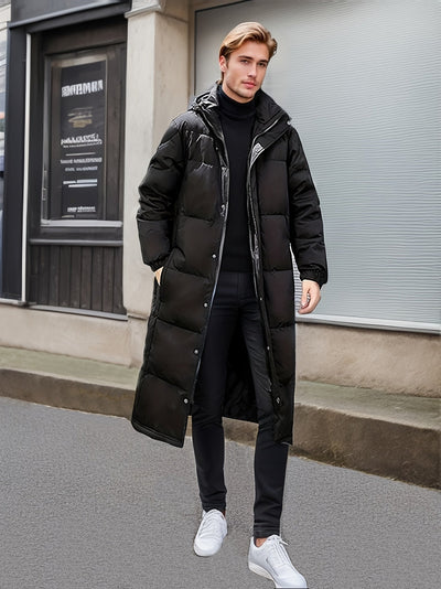 Casual langer warmer Wintermantel in Schwarz mit Polsterung für Herren | Ideal für den Winter