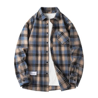 Ryder | Herren Flanellhemd Kariert Langarm Relaxed Fit Herbst in Blau-Beige